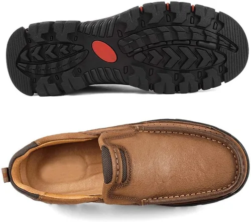 Vista 3 de YONGJIA Mocasines clásicos de cuero para exteriores, antideslizantes, ligeros, transpirables, zapatos casuales para senderismo