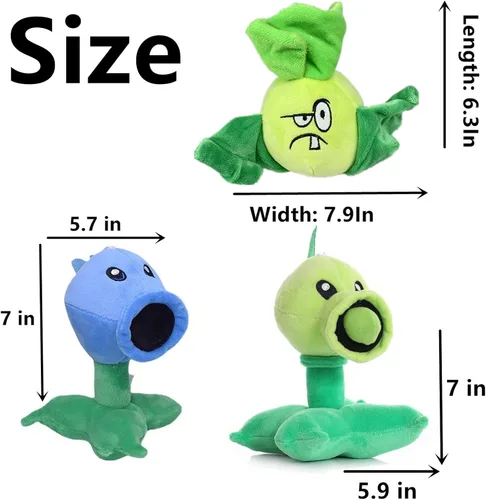 Vista 3 de Juego de 6 plantas y zombis de peluche de plantas y zombis, juguete Bonk Choy, 1 2 peluches suaves de peluche de muñeco pirata, muñeco de bufón