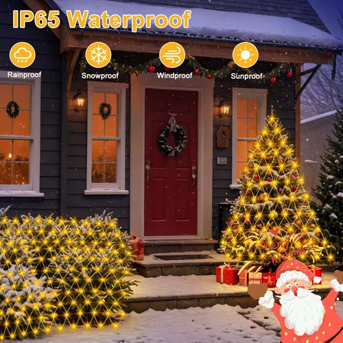 Vista 4 de DBFAIRY Luces de Red de Navidad de 5 x 5 Pies que Funcionan con Batería 100 LED Luces de Red para Arbustos con Control Remoto Temporizador Regulable