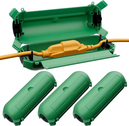 Vista 9 de RESTMO Paquete de 2 fundas compactas para cable de extensión para exteriores, caja impermeable IP44 y funda de seguridad, ideal para proteger