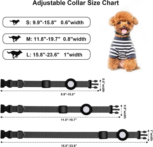 Vista 4 de Compatible con collar de perro Airtag, collar de perro ajustable con hebilla de cierre rápido duradera, collar de perro de nailon de imitación