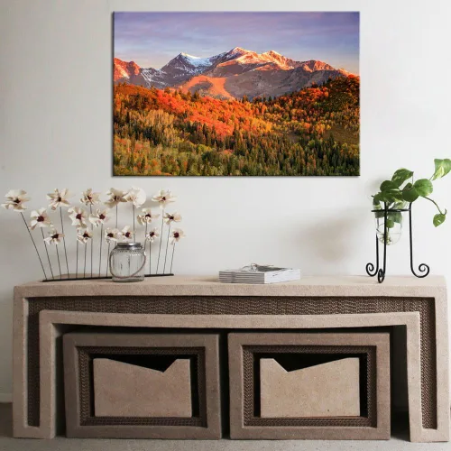 Vista 2 de LevvArts - Arte de pared de paisaje otoñal amanecer en las montañas Wasatch, Utah, Estados Unidos, lienzo impreso en lienzo de otoño pintura