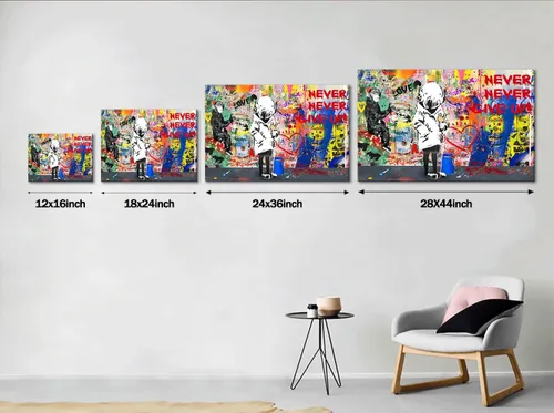 Vista 5 de Arte de pared de graffiti colorido póster impreso en lienzo creativo y moderno, pintura de graffiti de niña nunca te rindas, imágenes inspiradoras