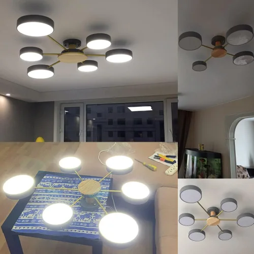 Vista 8 de Lámpara de techo LED de 3 luces, 26 pulgadas, moderna lámpara de techo empotrada de madera de 24 W regulable para sala de estar, dormitorio, cocina