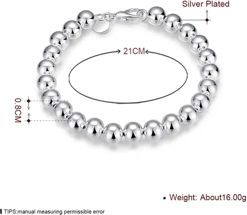 Vista 2 de Brazalete de plata esterlina 925 con cuentas redondas, 8 mm
