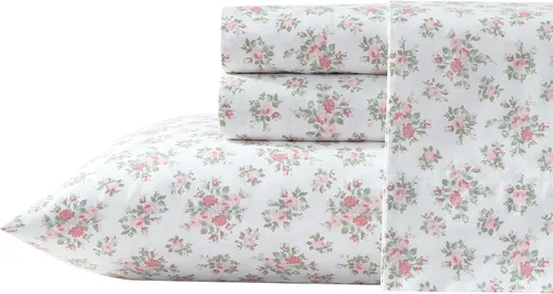 Vista 51 de Laura Ashley - Juego de sábanas individual, ropa de cama de percal de algodón fresca y suave con bolsillos profundos, ligera para comodidad durante