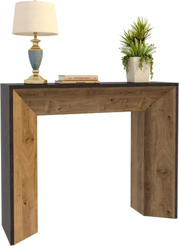Vista 9 de Mesa consola de granja con luz LED, mesa de entrada rústica de 41 pulgadas con almacenamiento para entrada, pasillo, mesa de sofá industrial detrás