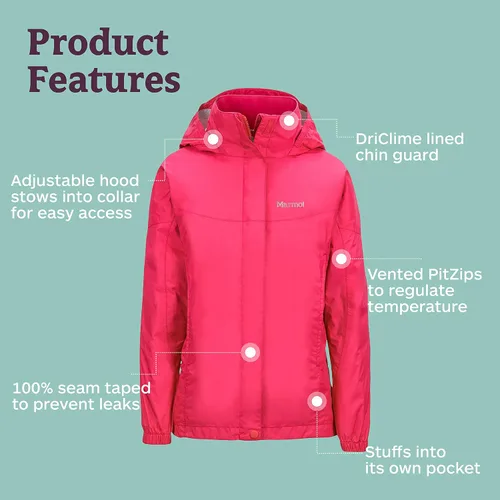 Vista 4 de MARMOT Chaqueta impermeable Precip Eco para niños, 100% reciclada, transpirable, ligera, plegable