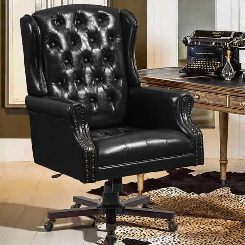 Vista 7 de ECOTOUGE Silla de escritorio ejecutiva mejorada 2026, silla de oficina en casa con respaldo de alas de cuero con ribete de cabeza de clavos y Azul