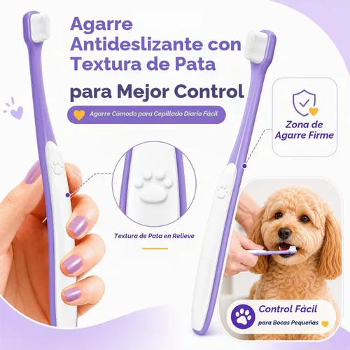 Vista 6 de Cepillo de dientes para perros pequeños – Mini cabezal de cepillo de 0.39 pulgadas, mango curvo, cerdas suaves, parte trasera de goma doble, kit