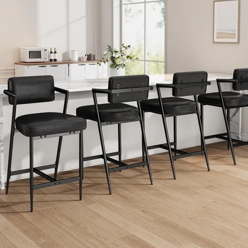 Vista 12 de Garvee Juego de 2 taburetes de bar, sillas de bar altas con cojín grueso y patas de metal gruesas, taburetes de bar tapizados con respaldo y Verde
