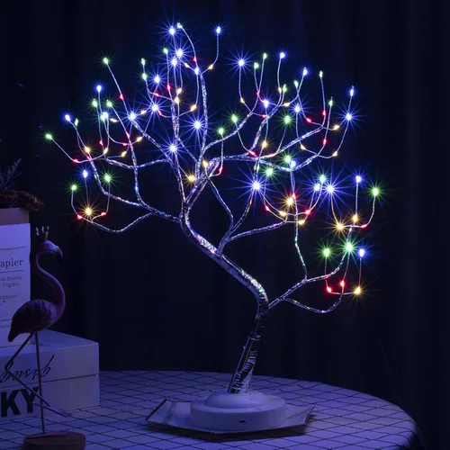 Vista 2 de FUCHSUN - Lámpara de árbol de bonsái de mesa con 108 luces LED de hadas, árbol artificial para centros de mesa de fiesta en el hogar, funciona