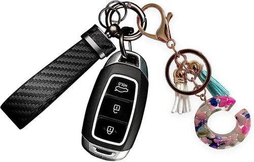 Vista 5 de Fario Llavero con letra inicial del alfabeto A-Z para mujer, colgante de borla, llavero para bolso, bolsos de mano para mujeres y niñas