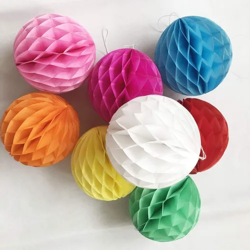 Vista 17 de 8 bolas de papel de panal de 8 pulgadas, bolas decorativas de panal de abeja, pompones de papel, bolas de flores, bolas colgantes de arte