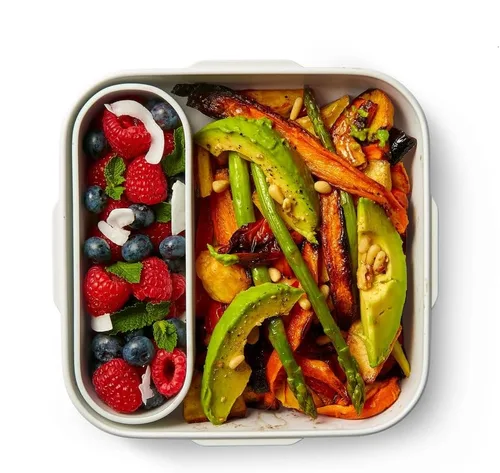Vista 9 de BLACK + BLUM Contenedor de alimentos estilo caja Bento con compartimento Lonchera empacada con tenedor de viaje de acero inoxidable, a prueba