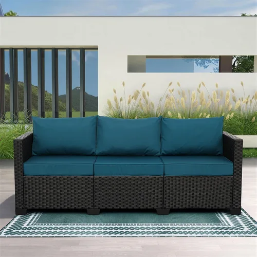 Vista 10 de Rattaner Muebles de patio, sofá de mimbre de 3 asientos, muebles de exterior, sofá de exterior, asiento profundo, respaldo alto, funda impermeable