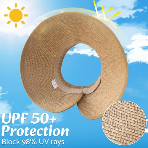 Vista 2 de NPQQUAN Sun Visor Hats for Women Wide Brim Ponytail Straw Beach Hat Packable Foldable UPF 50+ Floppy Travel Hats