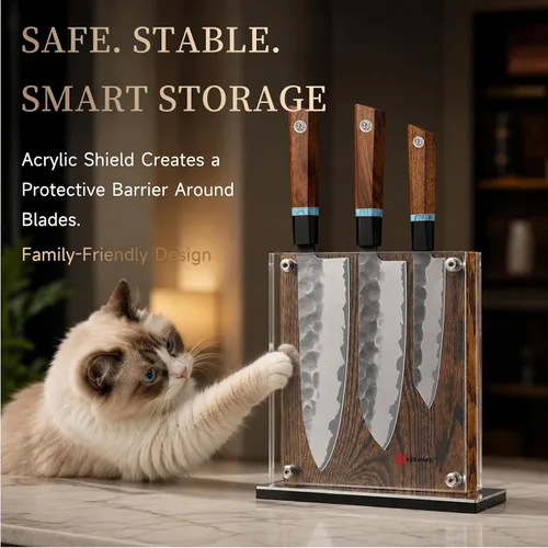 Vista 11 de KEEMAKE Magnetic Kitchen Knife Block Holder with Acrylic Shield