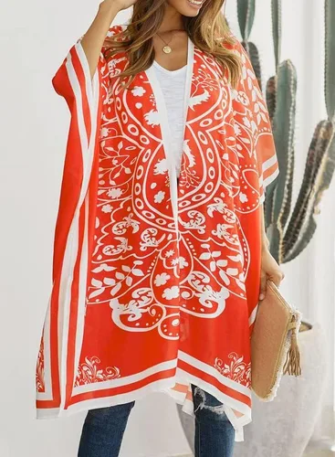 Vista 7 de Dokotoo Womens 2023 Fashion Print Kimono Tassel Casual Cardigan Loose Cover up
