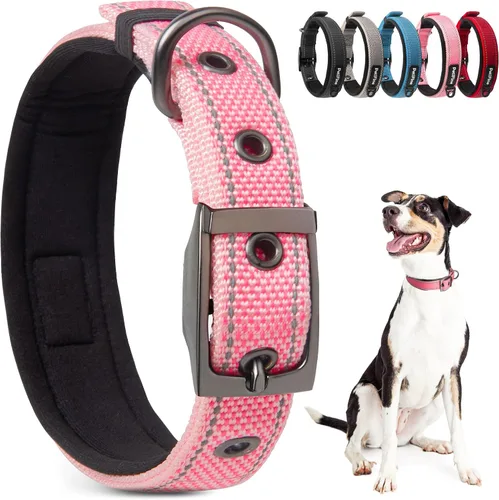 Vista 13 de PetiFine Collares para perros pequeños, collar acolchado de neopreno, collares reflectantes resistentes para mascotas con hebilla de cinturón