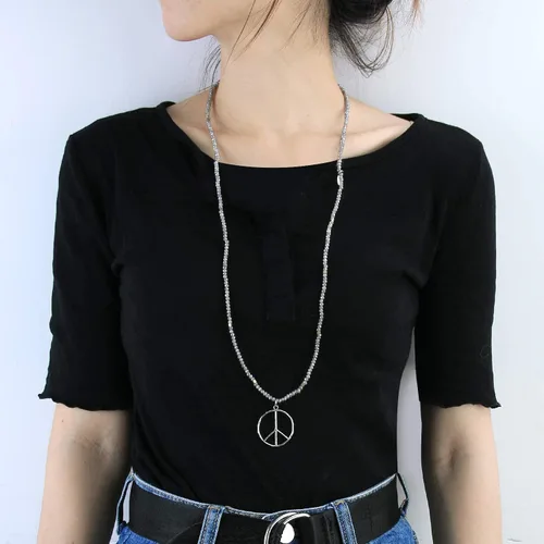Vista 5 de KELITCH - Collar clásico con dije de signo de paz, de hippie, de amor, con cuentas de cristal esmerilado