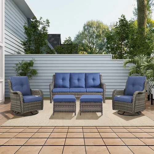 Vista 10 de Rilyson Sofá de mimbre para patio al aire libre, capacidad de peso de 900 libras, sofá grande de mimbre de 3 plazas con cojines de asiento de 4