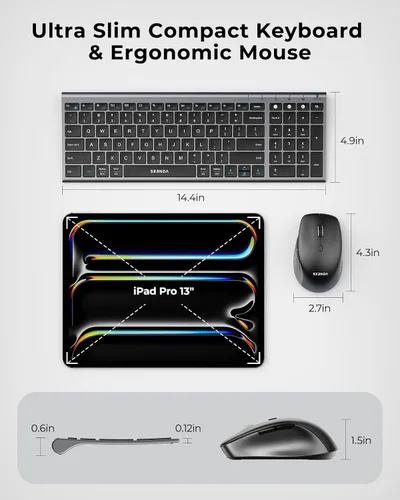 Vista 7 de seenda COE401 - Combo de teclado inalámbrico Bluetooth, teclado silencioso recargable compacto delgado, conexión de 3 dispositivos múltiples