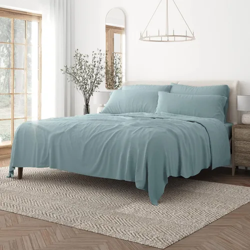 Vista 30 de Merit Linens Juego de sábanas de microfibra sólida ultra suave con fundas de almohada adicionales, tamaño individual, aguamarina