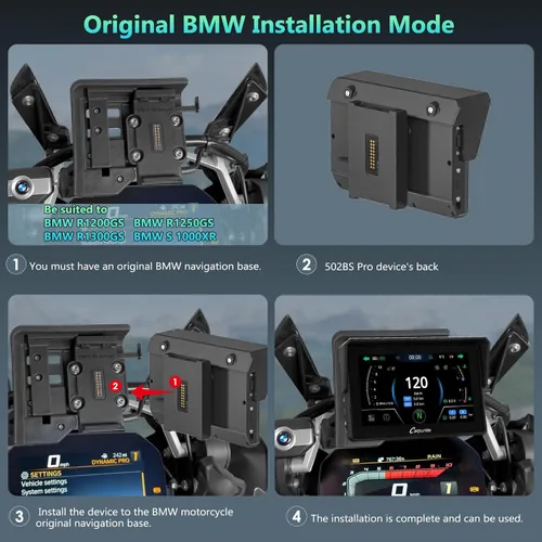 Vista 5 de CARPURIDE W502BS para BMW Moto CarPlay y lectura de datos A-Auto, Maravilla nativa 5" waterproof GPS screen with dual Bluetooth, native data
