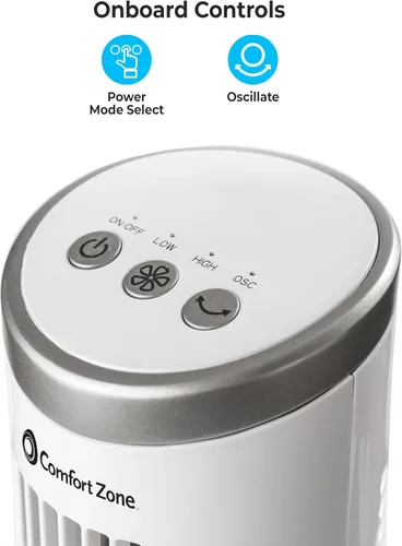 Vista 4 de Ventilador de torre de escritorio oscilante Comfort Zone de 12 pulgadas Ultra-Slim Bladeless Design, 2 Speeds, Electronic Touch Controls, Carry
