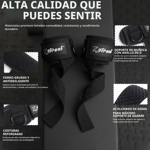 Vista 5 de Correas de levantamiento de pesas con anillo en D con puños, correas de elevación cómodas Thyick, ajuste seguro, agarre mejorado, correas para Negro