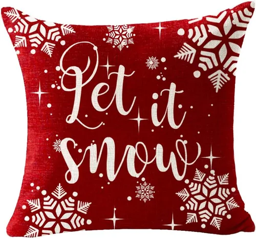 Vista 3 de Andreannie - Juego de 4 fundas de almohada decorativas con diseño de copo de nieve de Navidad, «Let It Snow», «Baby It's Cold Outside», ciervo rojo