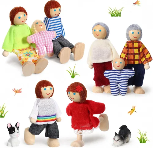 Vista 8 de Skylety 10 piezas de set de casa de muñecas de madera con figuras de mini personas, muñecas para casa de muñecas, figuras de madera para jugar