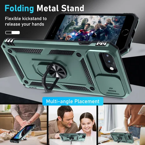 Vista 2 de Janmitta Funda para iPhone 8 Plus/7 Plus/6 Plus, Cubierta de Teléfono con Cubierta Deslizante Integrada para Lente de Cámara + Protector