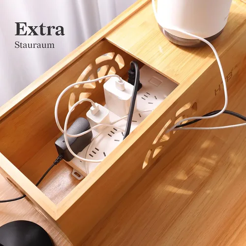 Vista 6 de HTB - Organizador de cables para escritorio, caja de gestión de cables y gestión de cables de bambú para centro de entretenimiento de TV, oficina
