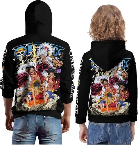 Vista 3 de Oiwizxi Sudadera con capucha de anime para niño, adolescente, hip hop, con bolsillos, sombrero de paja, pirata para niños y hombres