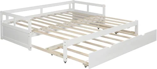 Vista 6 de Bellemave Sofá cama extensible con camas nido, marco de sofá cama de madera con nido extraíble, diseño de cama doble a king extensible para niños