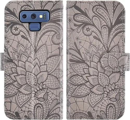 Vista 5 de Asuwish Funda de teléfono para Samsung Galaxy Note 9 con protector de pantalla de vidrio templado y cubierta de cartera de encaje, soporte