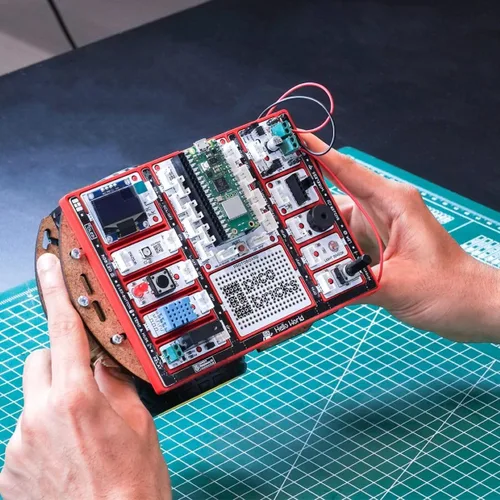 Vista 7 de PicoBricks Raspberry Pi Pico W Kit de inicio con 12 sensores desmontables y extensa guía de aprendizaje, kit de codificación de bricolaje, Raspberry