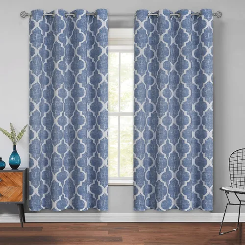 Vista 43 de Beauoop Cortinas 100% Opacas de 45 Pulgadas de Largo, 2 Paneles para Dormitorio, Sala de Estar, Gris Aqua Marroquí Geométrico, Oscurecimiento