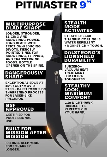 Vista 6 de Dalstrong BBQ Pitmaster - Cuchillo para carne de 9 pulgadas, serie Shadow Black, recubierto de nitruro de titanio negro, alto contenido de carbono