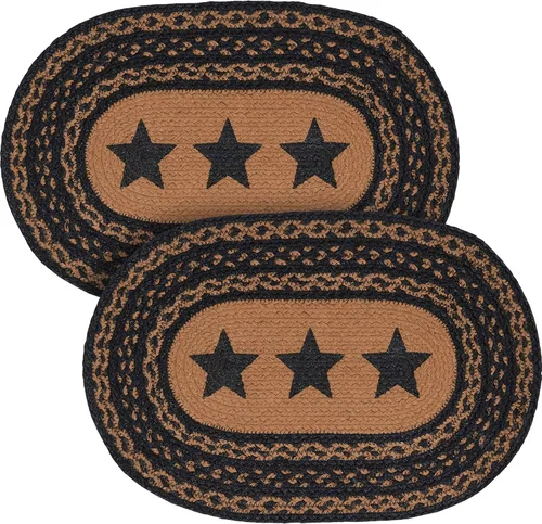 Vista 8 de VHC Brands Farmhouse Star - Mantel individual para mesa de comedor, yute trenzado, ovalado, negro tostado, 10 x 16 pulgadas
