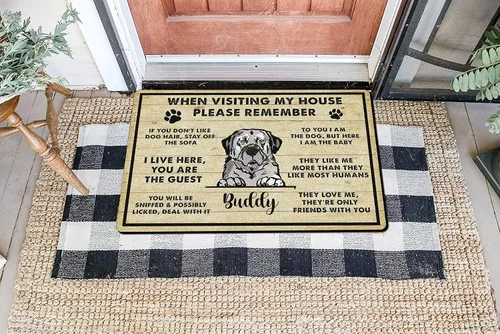 Vista 2 de VOTANTA Felpudo personalizado con mastín de abruzzese, tapetes personalizados para perros, regalos divertidos para los amantes de los perros, dueños
