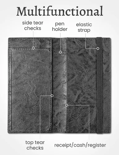 Vista 2 de Yarnic Funda para chequera personal, soporte para chequera con soporte para bolígrafo y divisor de plástico transparente integrado para cheques