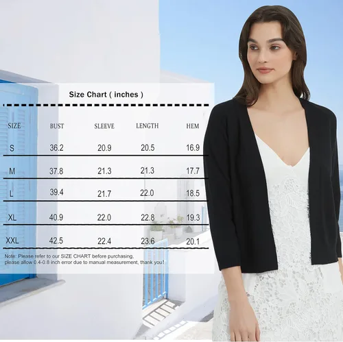 Vista 6 de Women's 34 Sleeve Open Front Cropped Cardigan Solid Shrugs Lightweight Knit Sweater