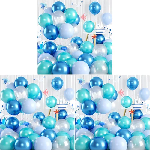 Vista 10 de Globos azul turquesa, 60 unidades de globos azul turquesa con globo azul metálico transparente, globos pastel azul bebé perla y turquesa para Azul