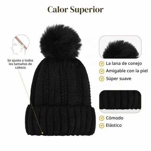 Vista 4 de Flufymooz Gorro con peluca, extensión de pelo con gorro de piel sintética con pompón largo ondulado rizado, peluca con gorro adjunto de 20 pulgadas