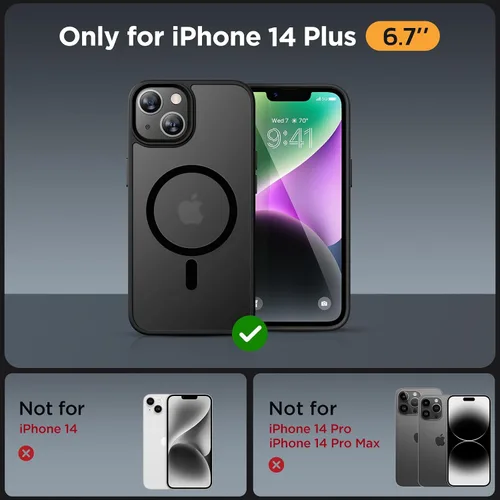 Vista 2 de Miracase - Funda magnética para iPhone 14 Plus de 6.7 pulgadas (compatible con MagSafe) (con 2 protectores de pantalla), protección de grado Negro