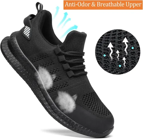 Vista 5 de Zapatos de punta de acero para hombres y mujeres, cómodos, ligeros, zapatos de seguridad para el trabajo, a prueba de pinchazos, antideslizantes