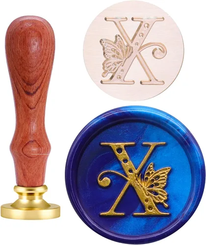 Vista 22 de SWANGSA Kit de sellos de cera del alfabeto, diseño de mariposa vintage, 26 letras A-Z con 2 asas de madera, kit de regalo para invitación de boda